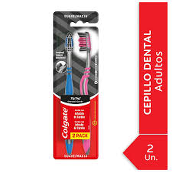 CEPILLO DENTAL COLGATE ZIGZAG 2 PACK CERDAS CON INFUCION DE CARBON