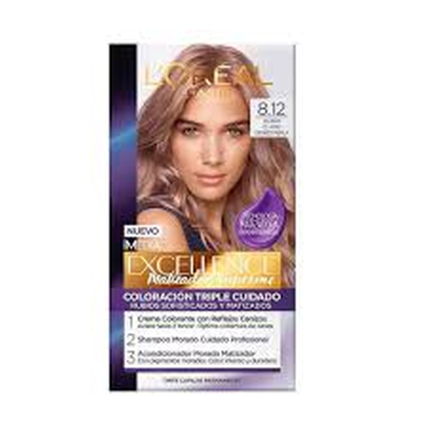 TINTE L'OREAL EXCELLENCE 8.12 RUBIO CLARO CENIZO PERLA