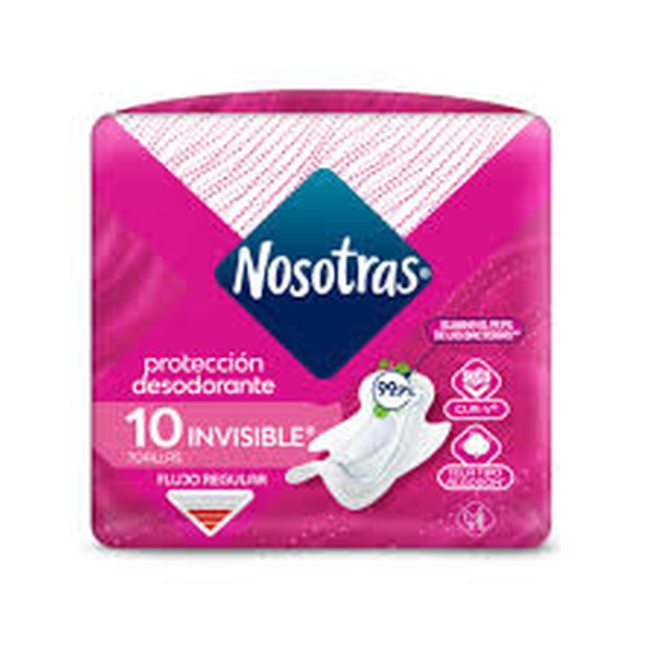TOALLITAS NOSOTRAS 10 UNIDAD  INVISIBLE FLUJO REGULAR