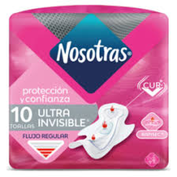 TOALLITAS NOSOTRAS 10 UNIDAD  ULTRA INVISIBLE FLUJO REGULAR