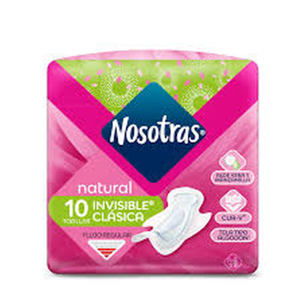TOALLITAS NOSOTRAS 10 UNIDAD  INVISIBLE CLASICA FLUJO REGULAR