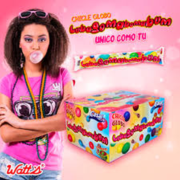 CHICLE GLOBO LUBAGOMABOMABUM SABOR TUTTI FRUTTI 100 UNIDADES.