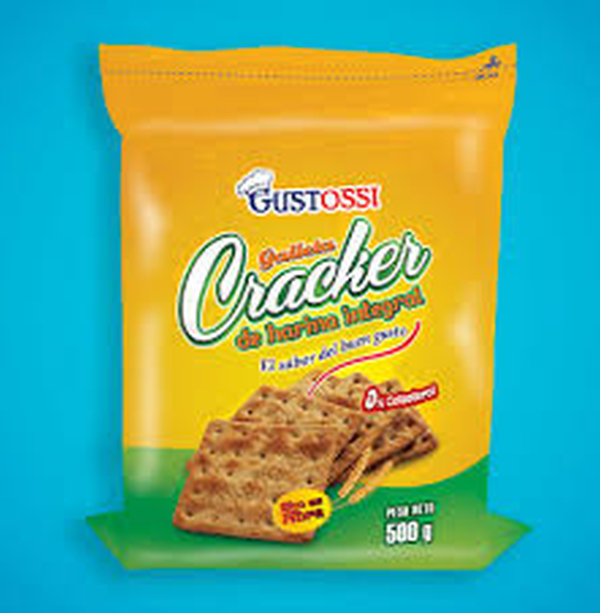 GALLETAS CRACKER 1 KG. GUSTOSSI 0% COLESTEROL DE HARINA INTEGRAL
