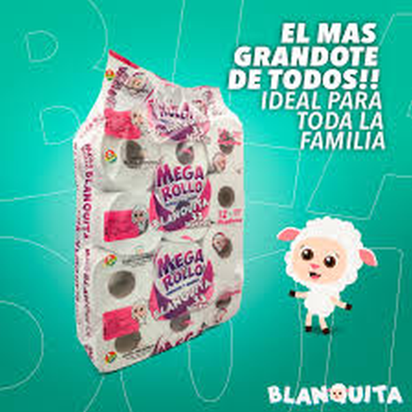 PAPEL HIGIENICO MEGA ROLLO BLANQUITA 12 UNIDADES DOBLE HOJA