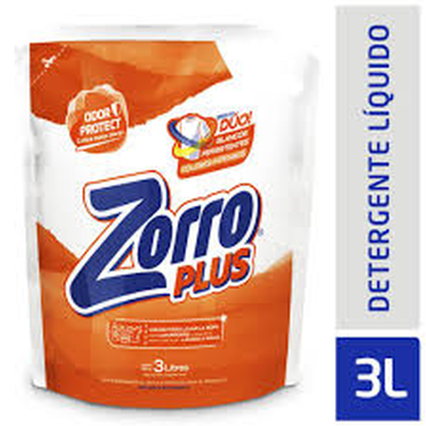 DETERGENTE LIQUIDO ZORRO 3L PLUS ODOR PROTECT CONTRA MALOS OLORES