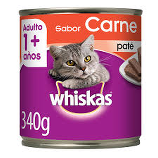 WHISKAS ENLATADAS ADULTO 1 + A?OS SABOR CARNE PATE 340 G.